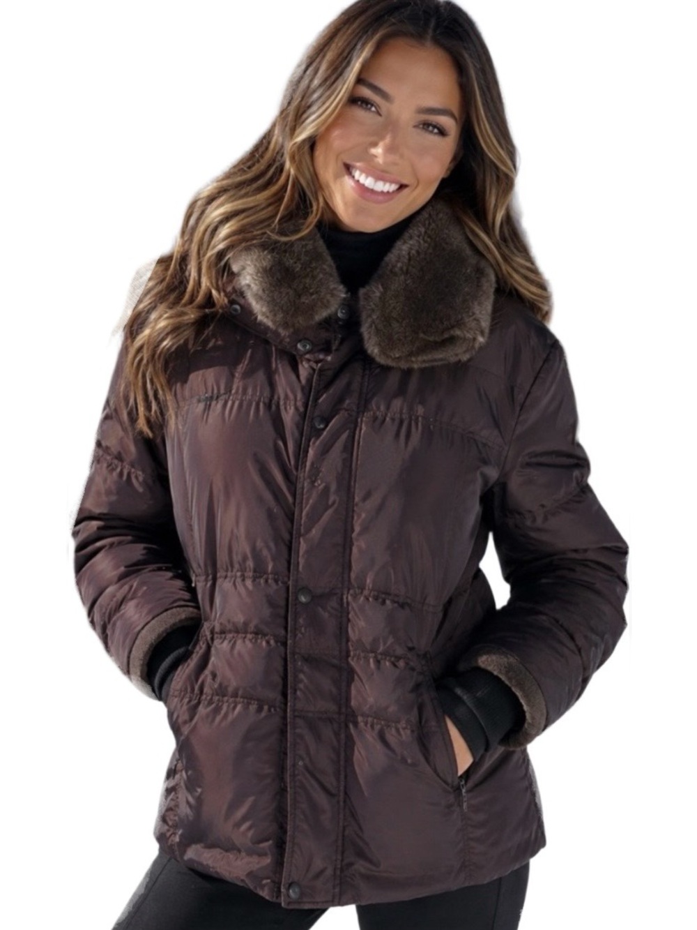 Eddie Bauer Premium Goose Down Bronzed Brown Coat Size S